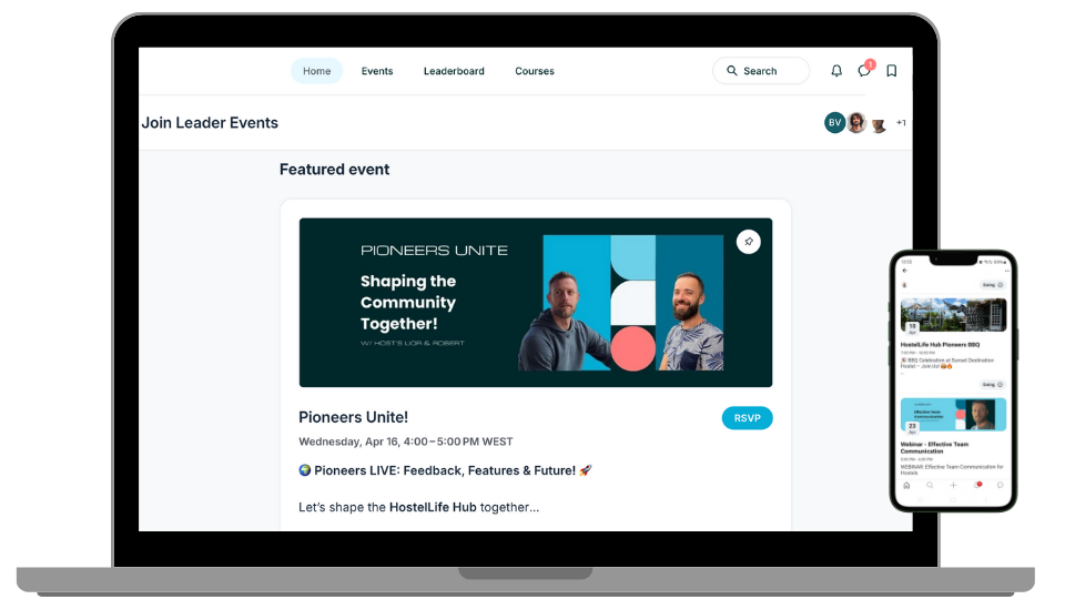 HostelLife Hub community mockup